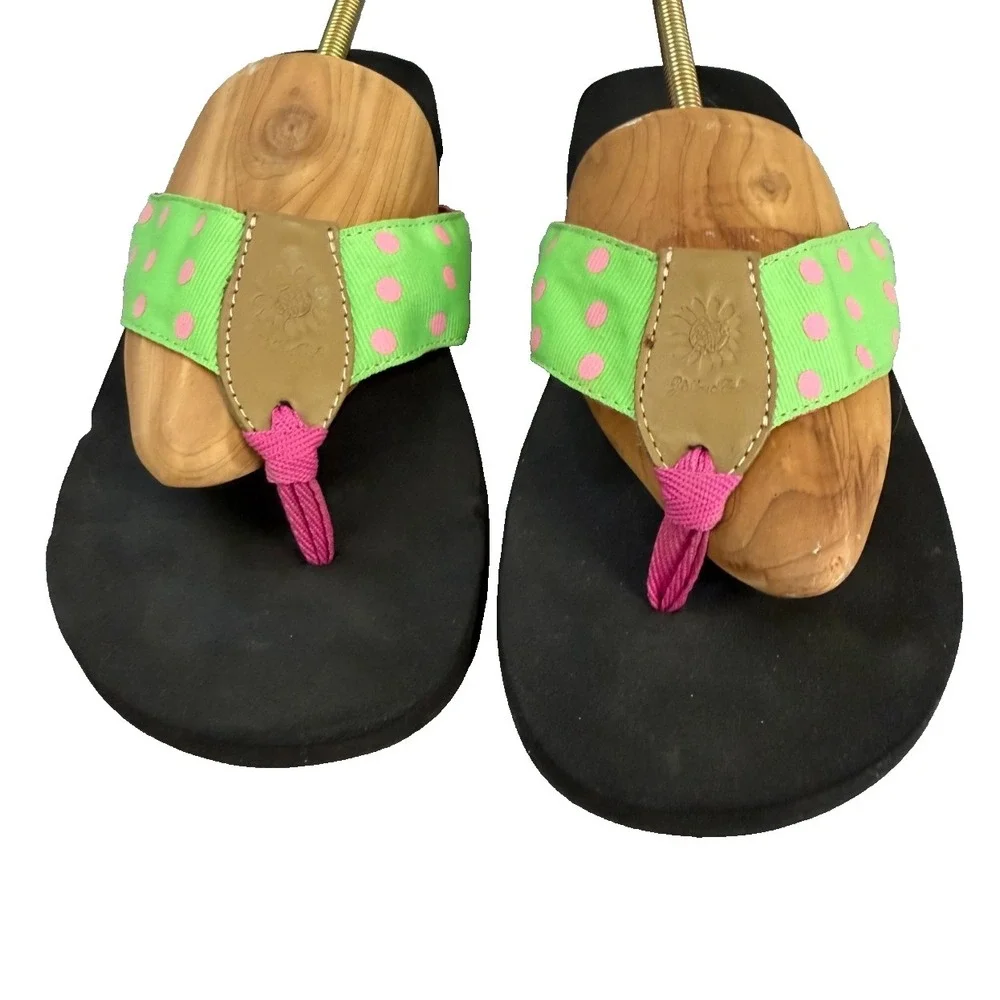 Yellow Box Polka Dot Flip Flops Pink and Green Women's Size 9M - Picture 2 of 5